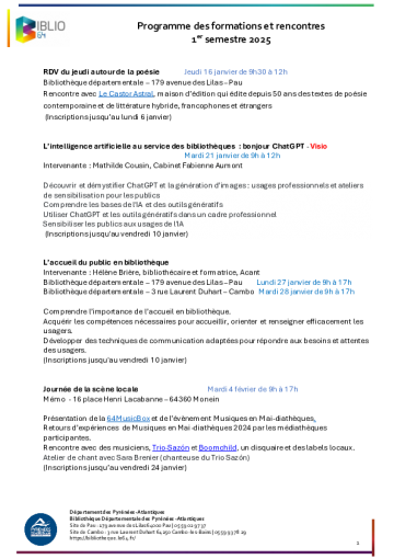 Biblio64 – formations 2025